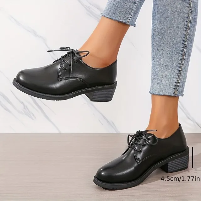 Chaussures oxford lisses pour femmes, chaussures à lacets avec semelle souple, talons compensés bas, chaussures polyvalentes à bout rond