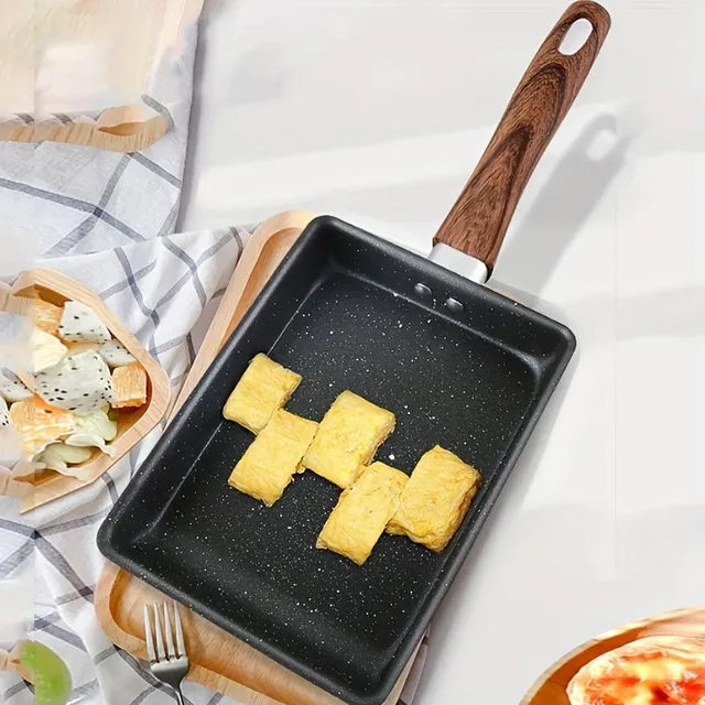 1ks Non-stick pan tamagoyaki pre omelety a vyprážané vajcia s imitáciami drevené rukoväte