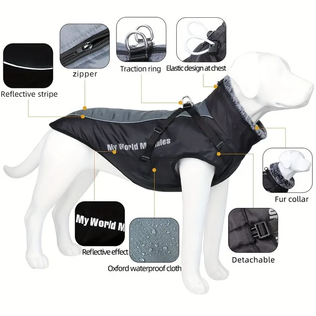 Winter waterproof suit for large dogs with reflective elements