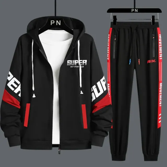 Men's classic 2-piece tracksuit - hoodie with hood and long sleeves + tracksuit