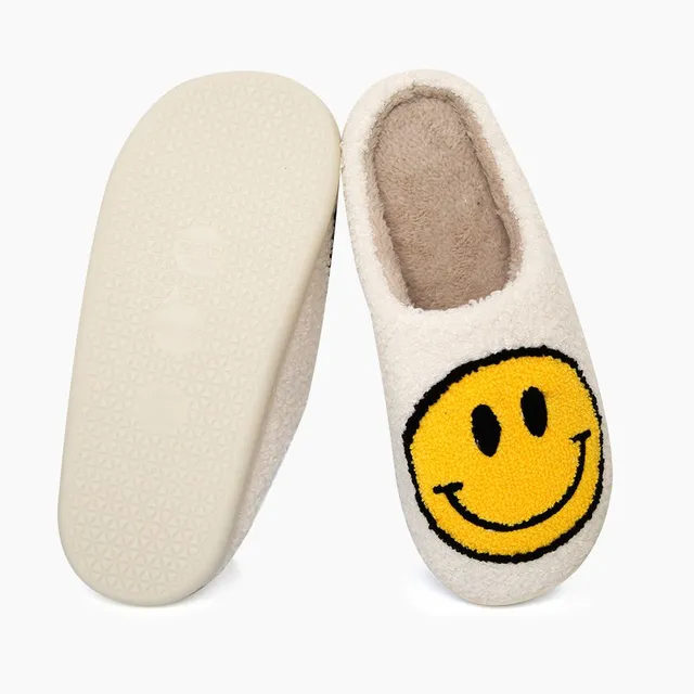 Plush winter slippers with smiley face