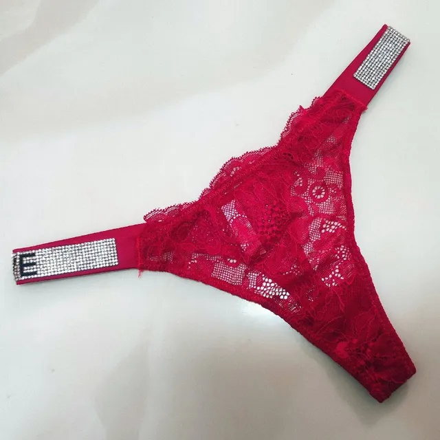 Women's Lacey Sexy Thongs with Low Waist and Stones