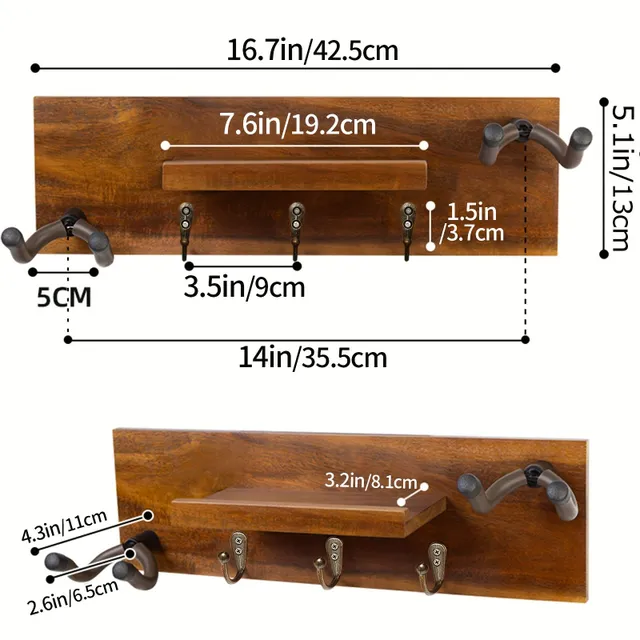 1 ks nástenná konzola na gitaru s 2 otočnými gumenými hákmi, dreveným nástenným závesom na gitaru s držiakom na police a gitaru, držiakom na gitaru na stenu na akustickú elektrickú gitaru, basová gitara, banjo, príslušenstvo na gitaru Umelecké a remeslá
