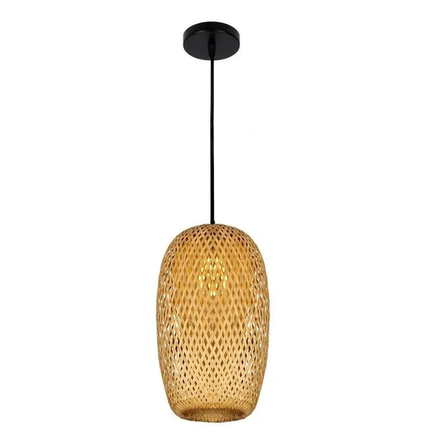 Natural knitted hanging lamp Wooden hanger chandelier made of reeds Light bulb E27 Home reed decoration Handwoven lamp 36 x 18 cm