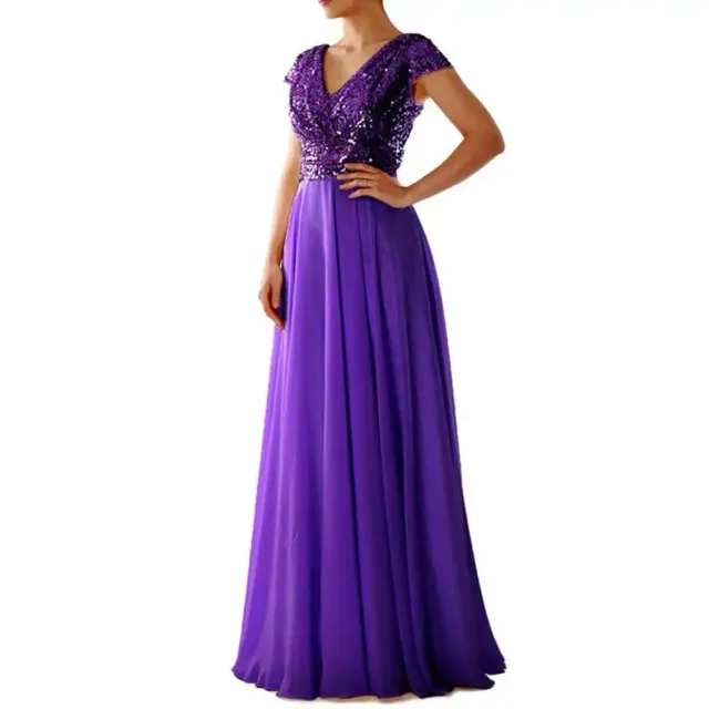 Women's fashionable maxi dress with v-neck, sequins and chiffon for prom