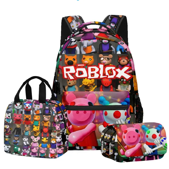 Stylish school set for children - Backpack, pencil case, lunch bag in various Roblox motifs