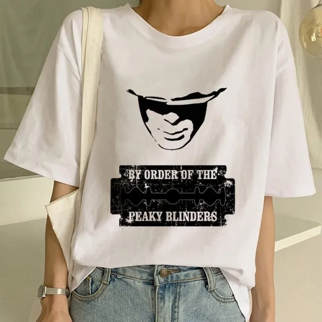 Tricou oversize pentru femei cu mânecă scurtă și imprimeu Peaky Blinders