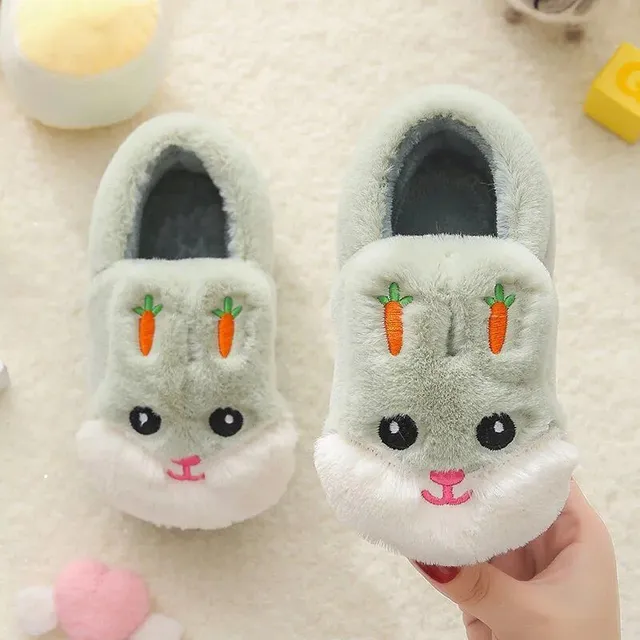 Children's winter home slippers with rabbit motif and impenetrable sole for girls and boys