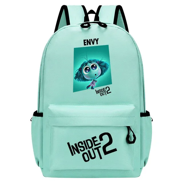 Single-colored school bag with postage pockets with prints in head 2 - Inside Out 2