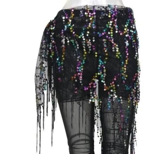 Abdominal dance scarf with fringes and sequins