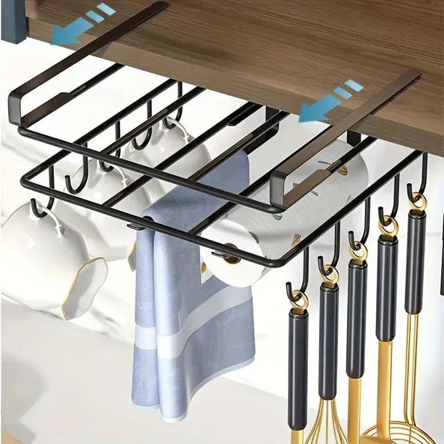 Stainless steel hanging shelf - organizer in the kitchen: for boards, dishes, kitchen towels, cups + hooks