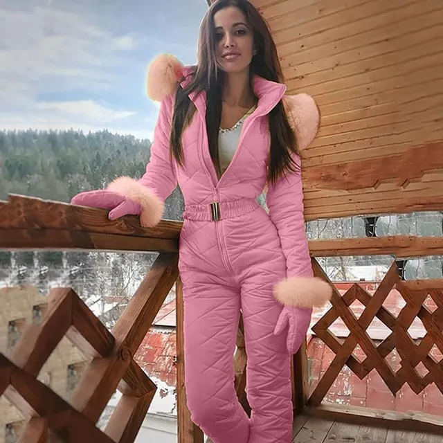 Ladies winter overalls with fur Liddy pink s
