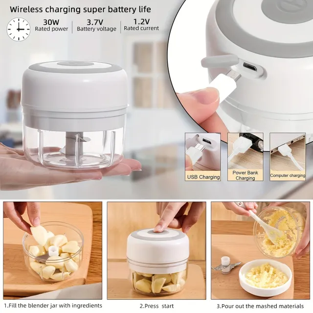 Electric multifunctional kitchen helper - Vegetable cleaver, meat grinder, fruit and garlic grinder, charging over USB