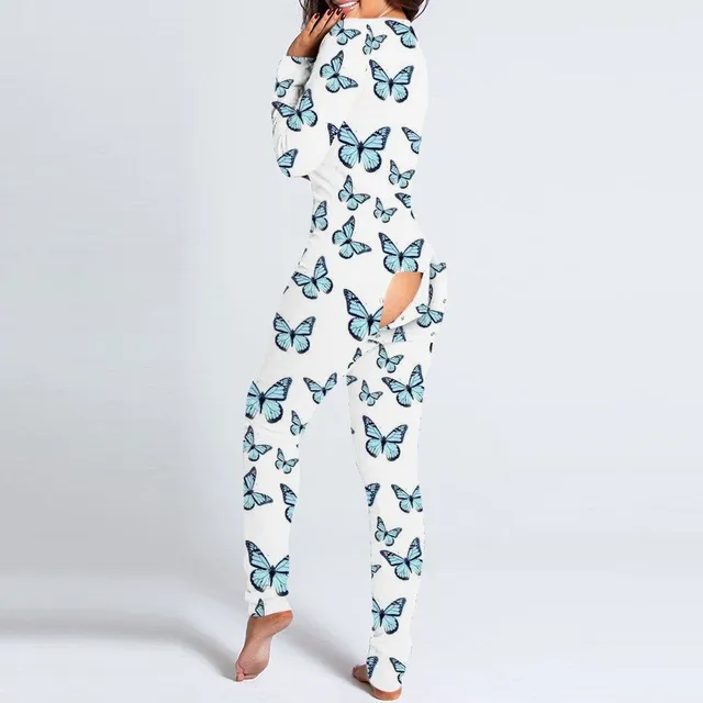 Ladies long sleepsuit - print of beautiful butterflies