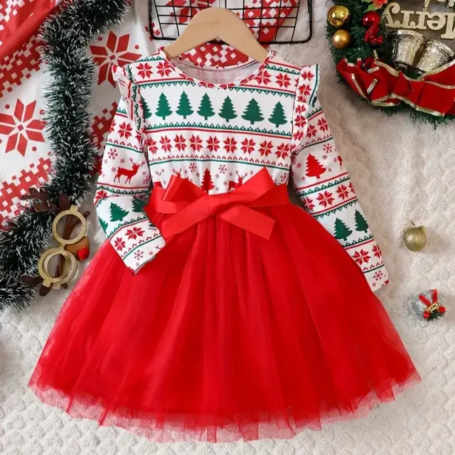 Christmas girls Tutu dress with tulle and long sleeves - elegant and festive dress for girls