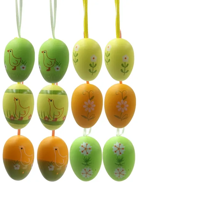 Set of 12 color plastic Easter eggs for hanging