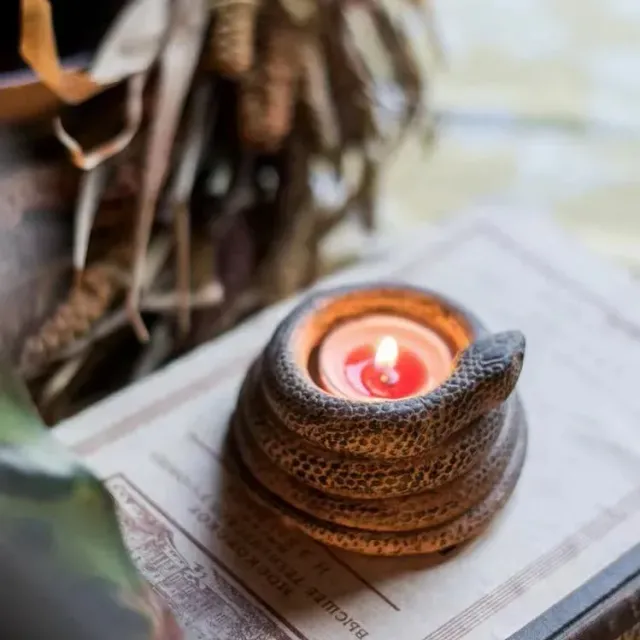 Creative concrete candlestick with snake symbol - symbol of happiness and protection