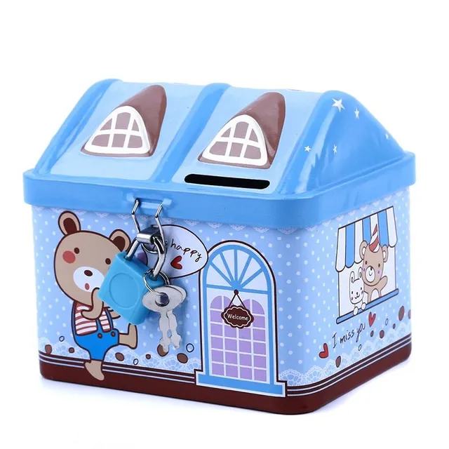 Children's portable cash box in a cute cottage shape