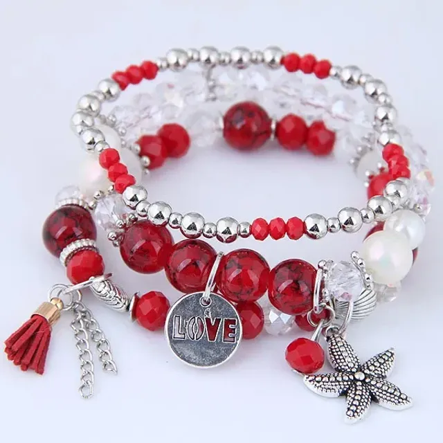 Czech multi-part boho bracelets with charms, beads and tassels for women