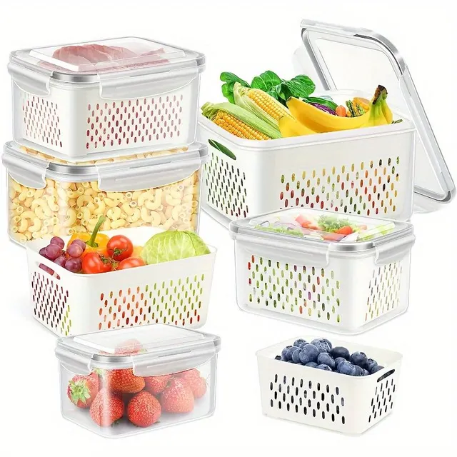 Storage boxes with drain for fruit and vegetables in the fridge - Keeps fresh, BPA Free