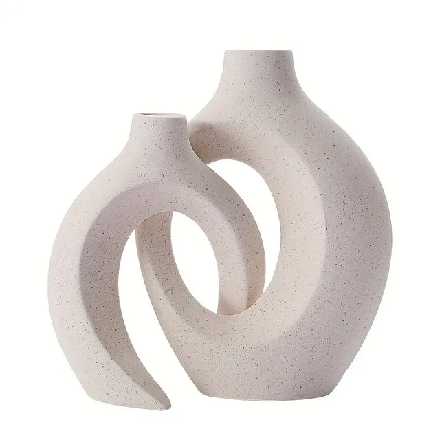 Set / 2 pcs Set of white ceramic vases, modern apartment decoration, round matte flower vases in the style of boho, minimalist Nordic style for weddings, dining tables, parties, office, living room and bedroom, decoration to apartment, room decoration, de