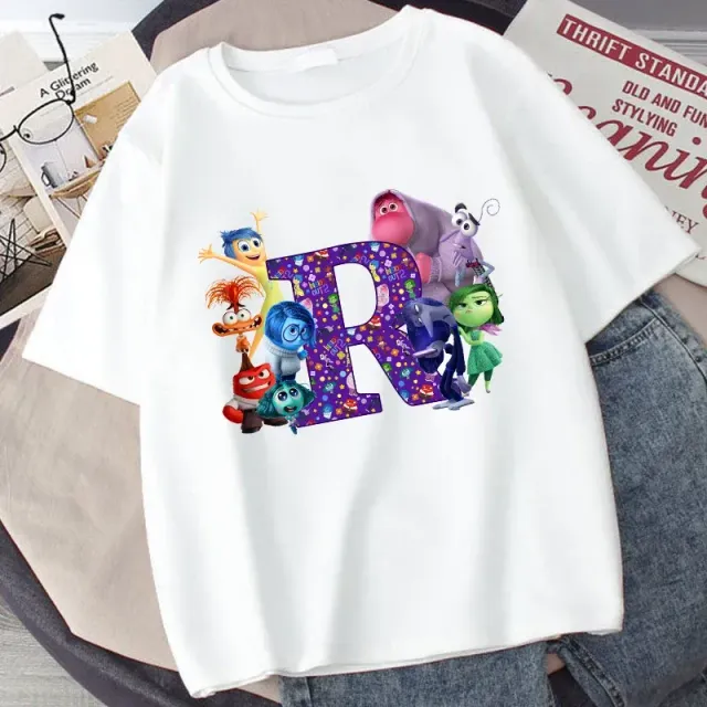 Stylish children's T-shirt printed with letters and characters from the fairy tale Inside Out 2 - Inside Out 2