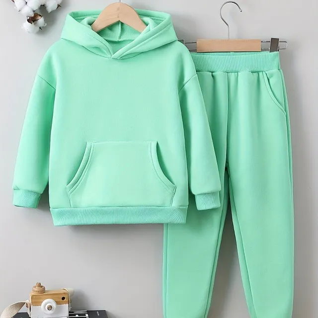 Girl's warm sports kit with fleece - hoodie and leggings - autumn and winter clothes for leisure