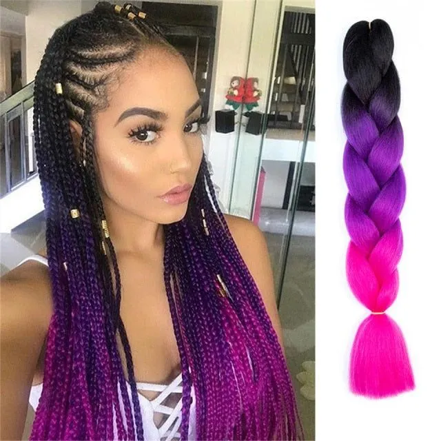 Multicoloured kanekalon hair in braids - multiple colours