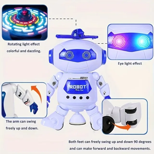 Tančící robot s hudbou a světly pro zábavu dětí (otáčení o 360°)