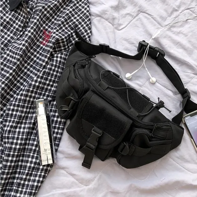 Techwear Pockets Korean aesthetic black shoulder bag