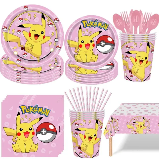Set de decoruri roz pentru petrecerea de ziua Pokémonilor