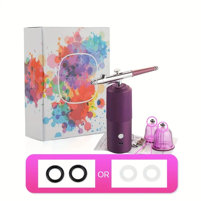 Spray compressor kit with air pump and oxygen injector, for painting, coloring, nail art, tattooing, confectionery, nano mist and spraying