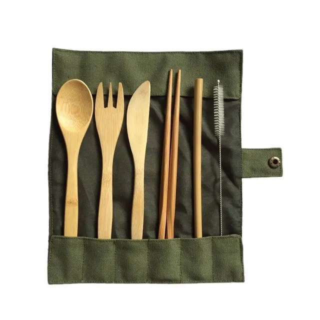 Bamboo cutlery for travel - 6 pcs + case