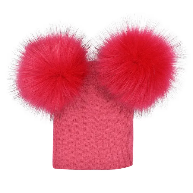 Children's winter cap with pompoms - 7 colours