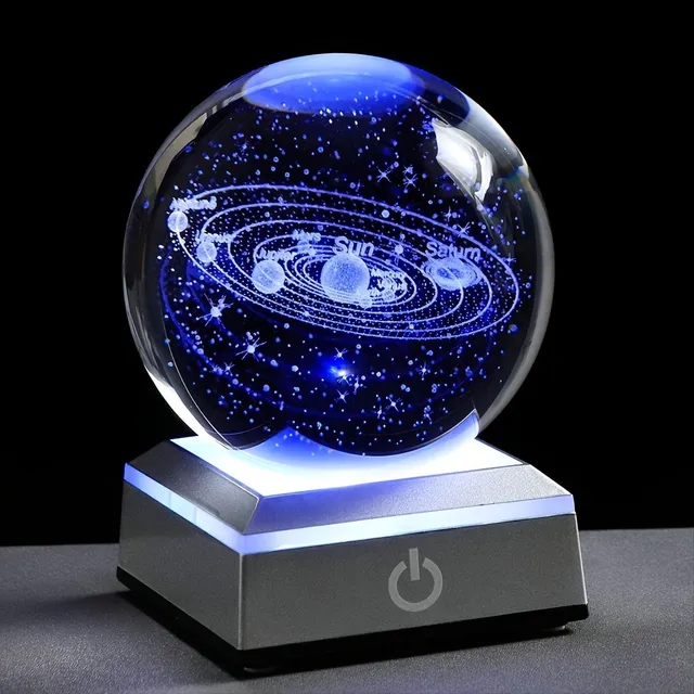 Kúzelná nočná lampa: 3D krištáľová guľa slnečná sústava