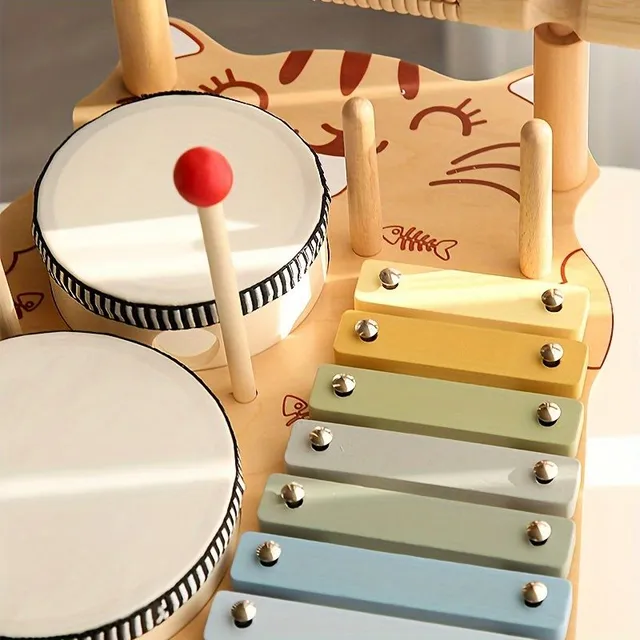 Wooden kit of drums - sensory and educational musical toy