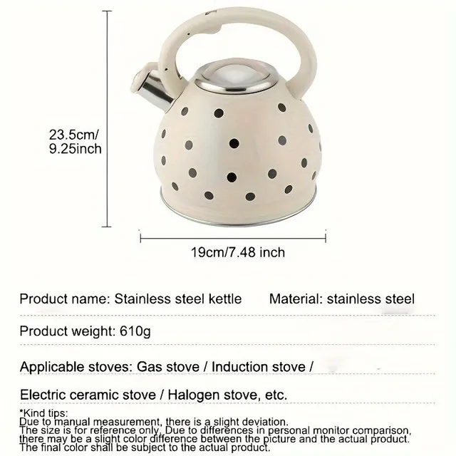 1pcs 3.5 L Stainless steel Black Dotted printing White kettle, For outdoor camping, Kitchen utensils