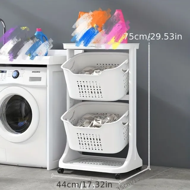 Removable plastic laundry basket, Multipurpose standing laundry basket with shelves