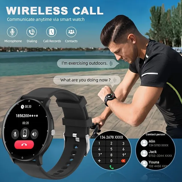 Smart watch 1.39", fully touch screen, sports fitness functions, waterproof IP67, music control, remote camera control, wireless calls - Unisex