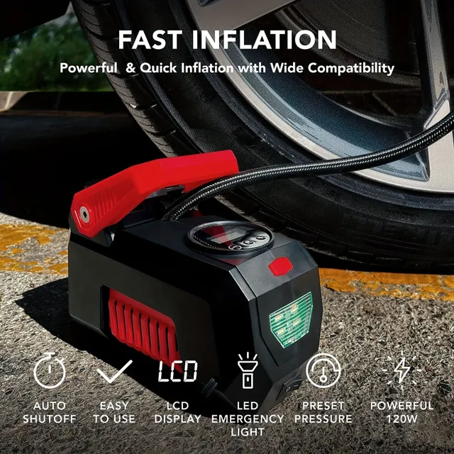 Air Compressor Pneumatic Inflator Portable Air Pump For Autopneumatics 12V DC Pump To Car 100PSI With LED Light For Cars, Wheels and Other Inflatable Things