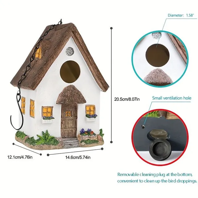 Rustic hanging house for birds for outdoor garden