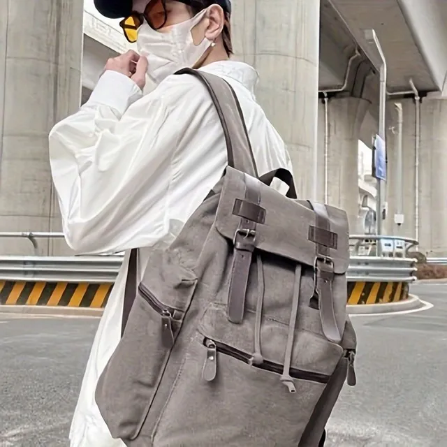 Practical canvas backpack for computer with lapel - ideal for travel