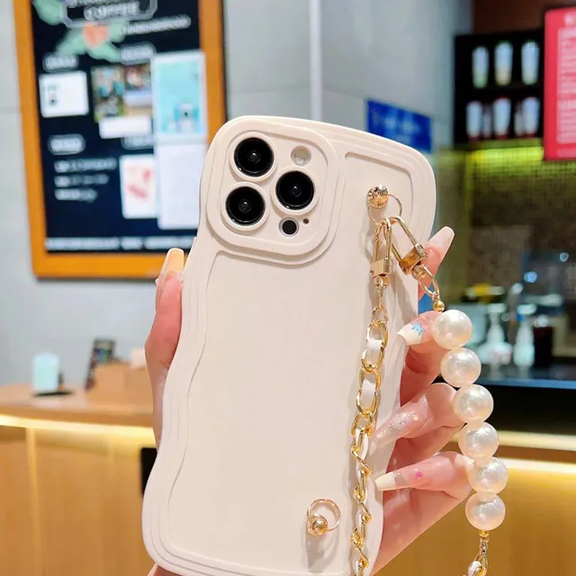 Elegantný ochranný kryt na mobilný telefón s perleťovým pleteným remienkom a zvlneným vzorom