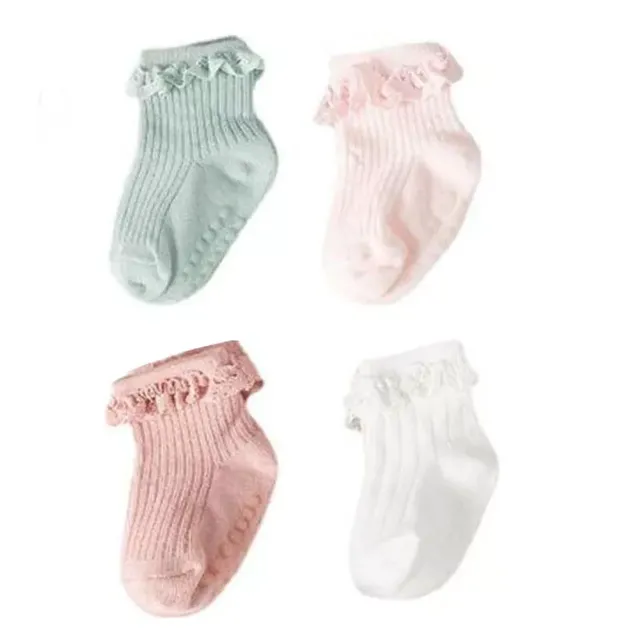 Baby cotton anti-slip socks in autumn and winter with baby and toddler ruffles, 4 pairs