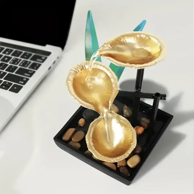 Fontaine de table intérieure moderne relaxante alimentée par USB, pompe automatique avec interrupteur, évier profond avec pierres naturelles et éclairage réfléchissant pour le salon, bureau, décoration intérieure