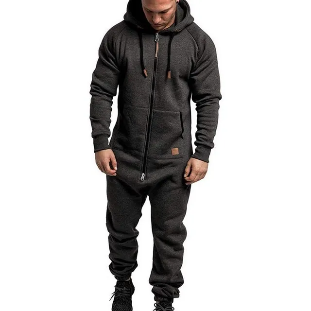 Men's solid colour zipped jumpsuit