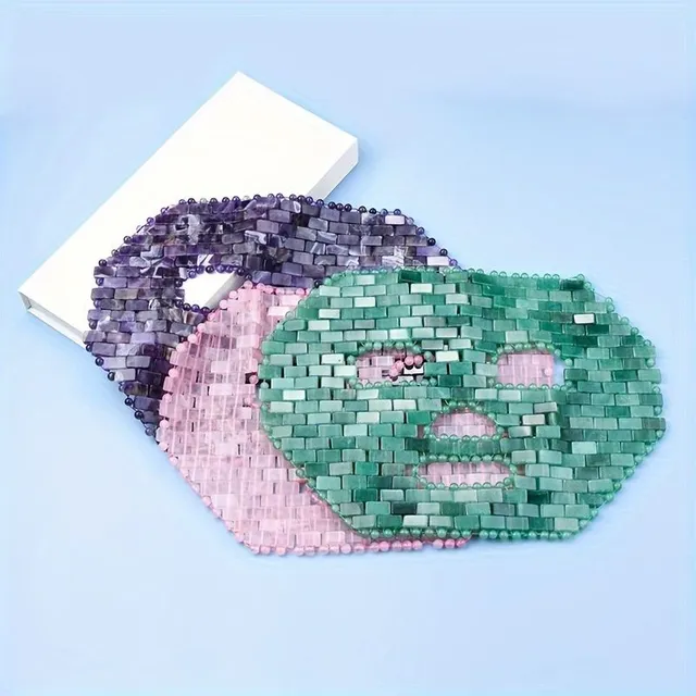 Masca de somn din cristal de jad natural 1 buc - Masca de ochi din jad pentru terapie rece - Masca de jad pentru netezirea ridurilor - Dispozitiv de masaj facial din piatră de cristal, Alegerea ideală pentru cadouri