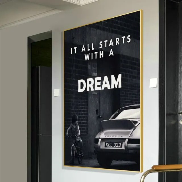 Decorative motivation black and white painting - It all begins with a dream