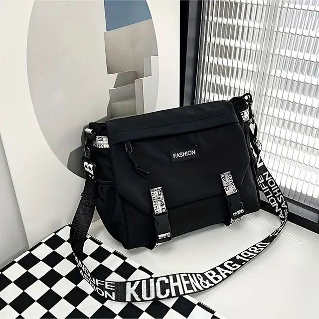 Casual color-blocked shoulder bag, universal messenger with lapel, unisex backpack on the cross to school and leisure