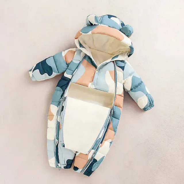 Combinaison automne/hiver pour bébé en coton épais avec capuche et manches longues